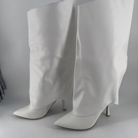 IDIFU Womens White Knee Fold Over Shark Boots Size 9.5 Stiletto Heel Pointed Toe - Picture 3 of 12
